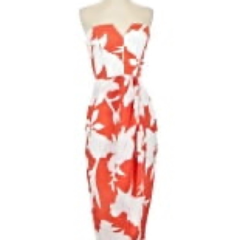 Strapless Orange and White Floral Midi Dress - Elegant Summer Style